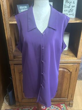 Sleeveless Button-Front Purple Tank Top Size XL NWOT